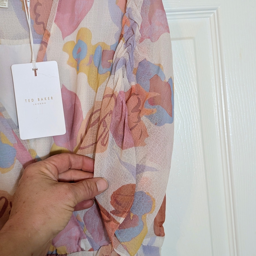 New Ted Baker Juleah Ruched Sleeve Detail Floral Print Mini Dress NWT - Picture 8 of 12